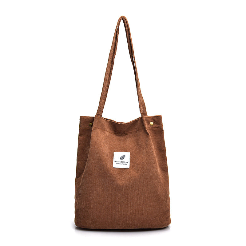 Women's Korean Style Corduroy Shopping Canvas Fresh Cute Large Shoulder Bags