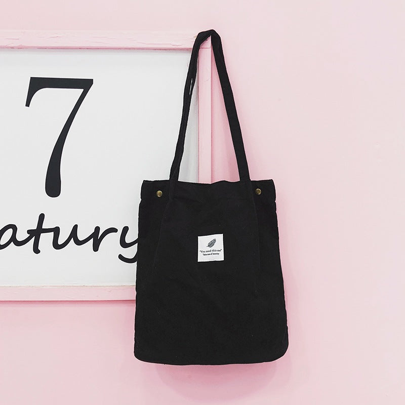 Women's Korean Style Corduroy Shopping Canvas Fresh Cute Large Shoulder Bags