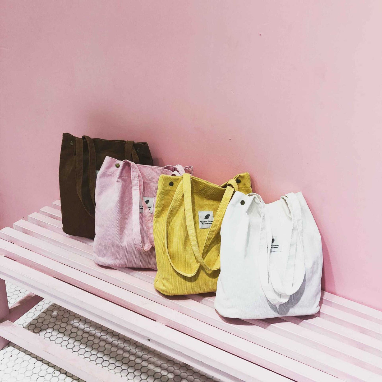 Women's Korean Style Corduroy Shopping Canvas Fresh Cute Large Shoulder Bags