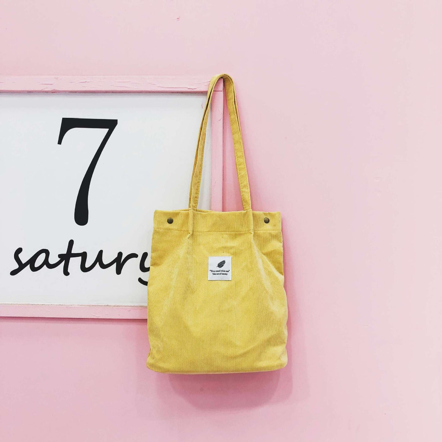 Women's Korean Style Corduroy Shopping Canvas Fresh Cute Large Shoulder Bags
