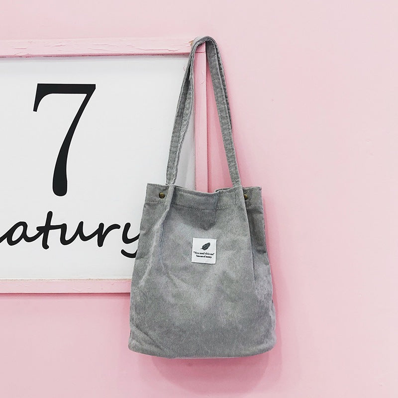 Women's Korean Style Corduroy Shopping Canvas Fresh Cute Large Shoulder Bags