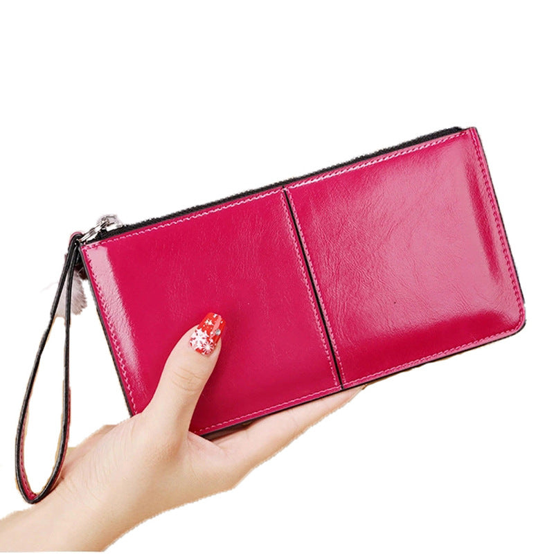 Women's Zipper Hasp Korean Style Oil Wax Handbags