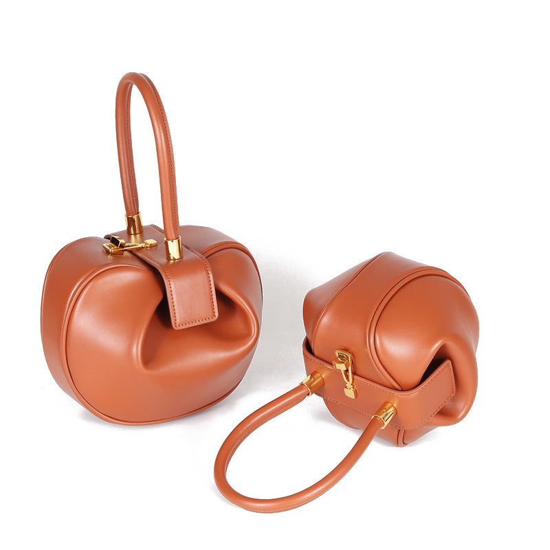 Women's Versatile Design Vintage Wonton Dumpling Genuine Handbags