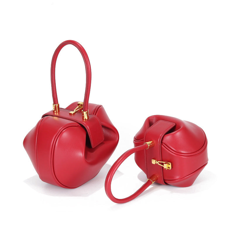Women's Versatile Design Vintage Wonton Dumpling Genuine Handbags