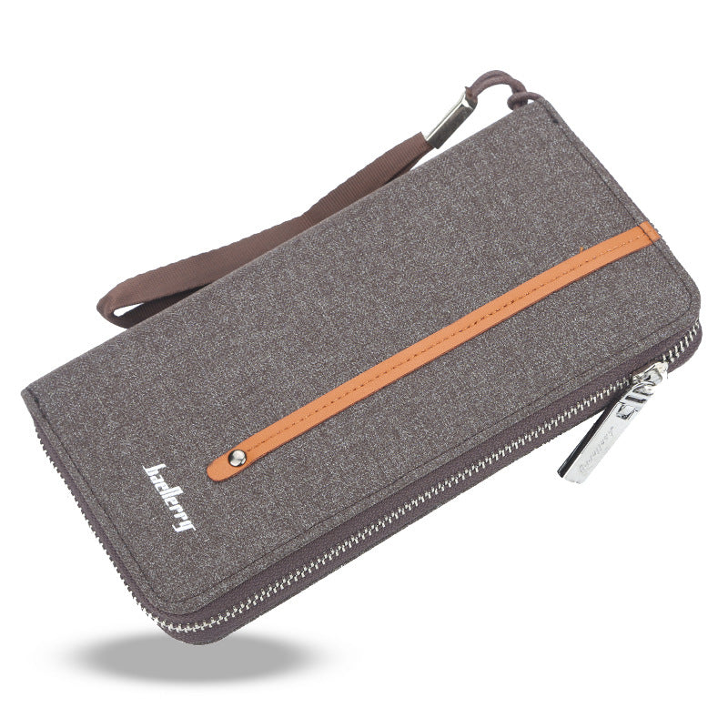 Men's Long Canvas Zipper Vintage Multiple Slots Hand Strap Men's Wallets