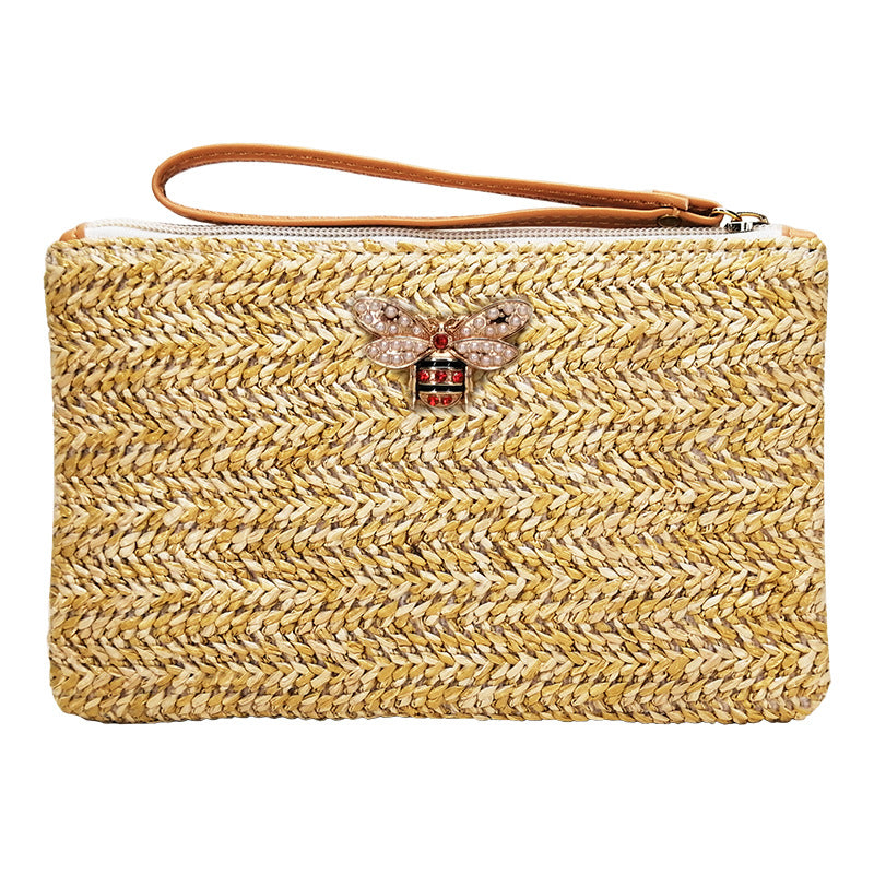 Women's Straw Weaving Clutch Summer Beach Mobile Purses