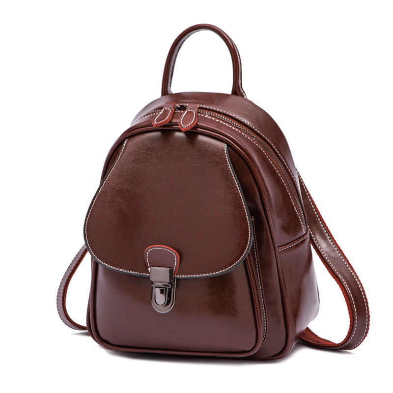 Women's Leather Oil Wax Retro College Tide Bags