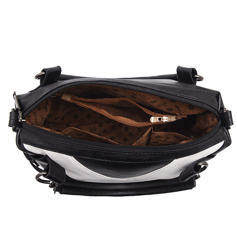 Portable Large Soft Leather Contrast Color Bags