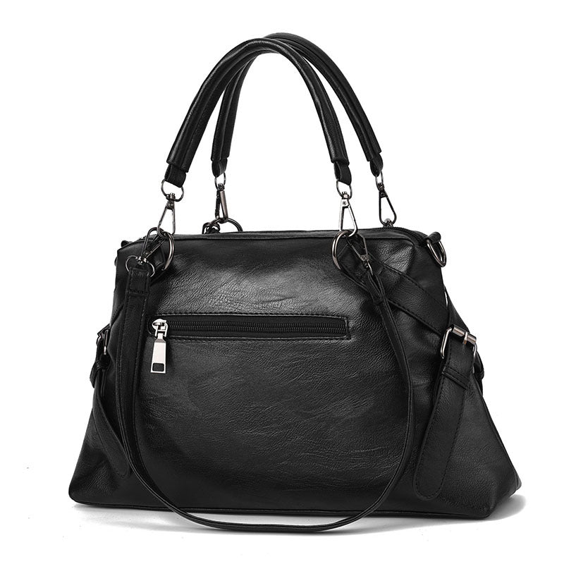 Portable Large Soft Leather Contrast Color Bags