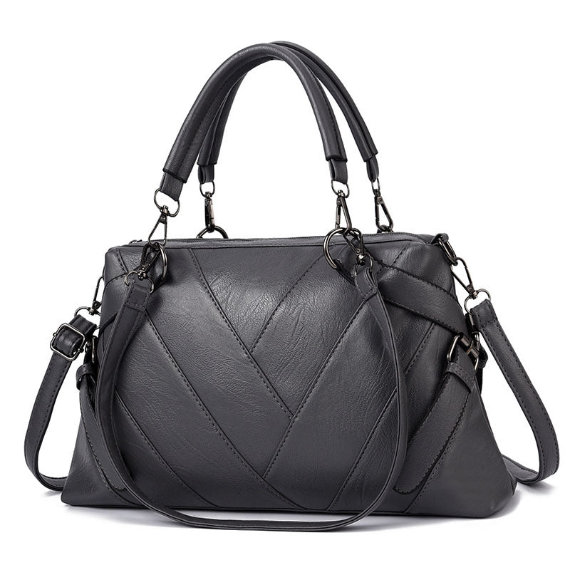 Portable Large Soft Leather Contrast Color Bags