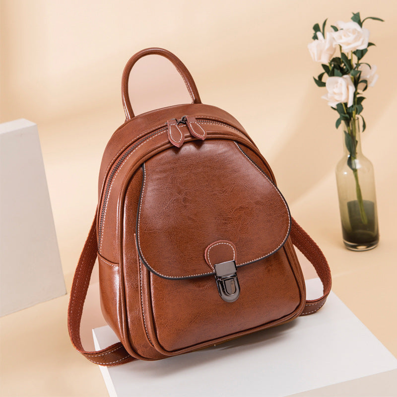 Women's Leather Oil Wax Retro College Tide Bags
