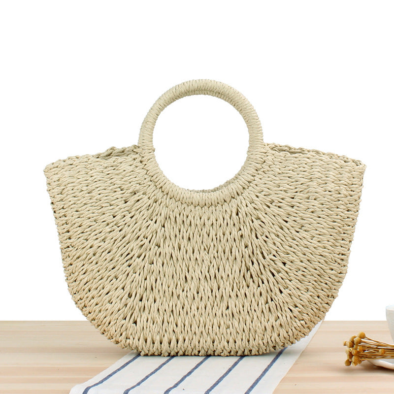 Hand Carrying Straw Solid Color Leisure Hand-woven Summer Handbags