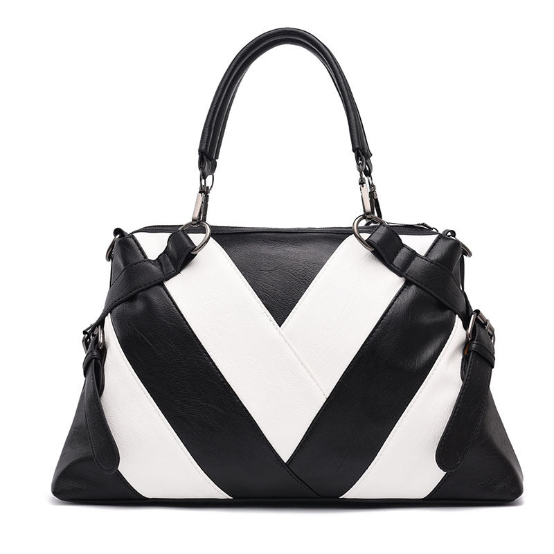Portable Large Soft Leather Contrast Color Bags