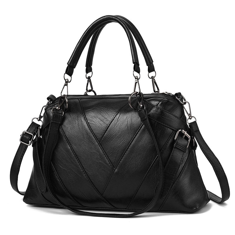 Portable Large Soft Leather Contrast Color Bags