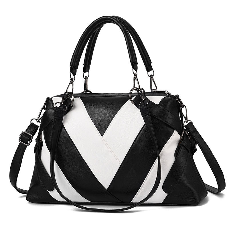 Portable Large Soft Leather Contrast Color Bags