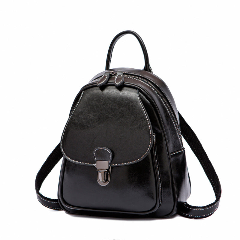 Women's Leather Oil Wax Retro College Tide Bags