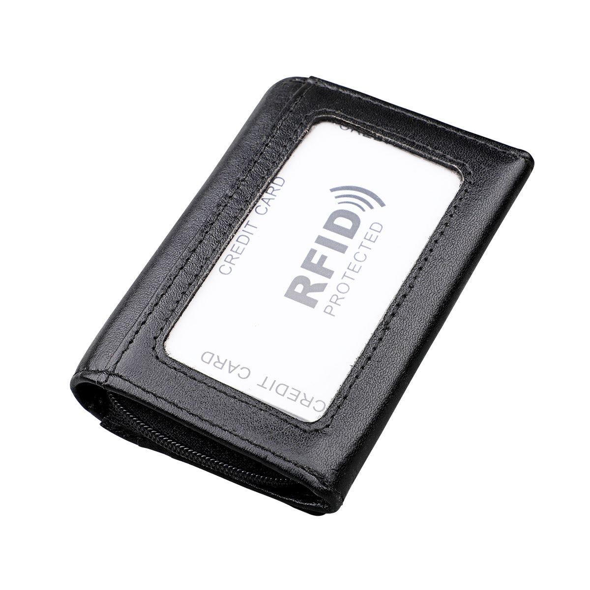 Women's & Men's & Genuine Leather Short Clutch Clamp Card Holder