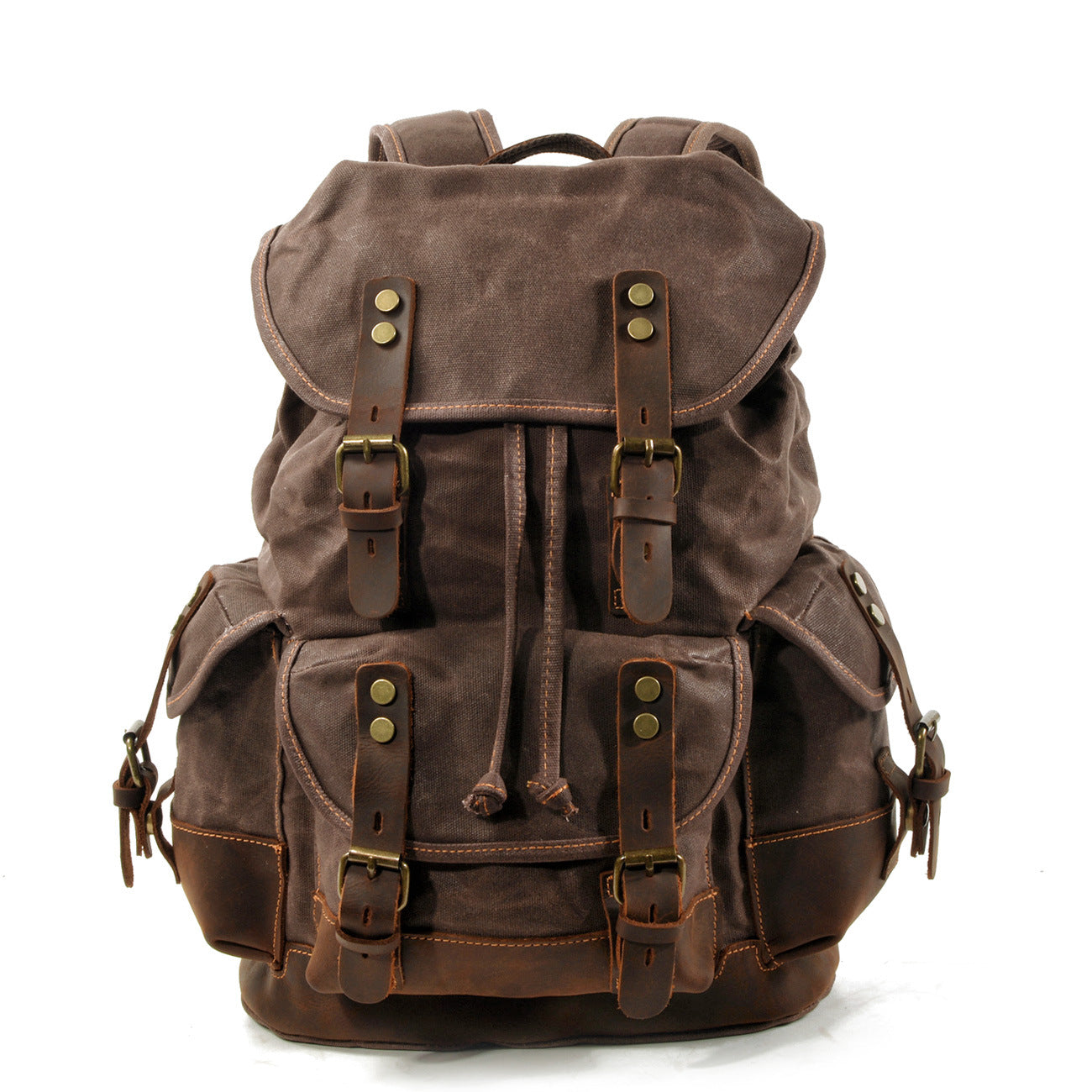 Large Capacity Canvas Stitching Leather Hiking Backpacks