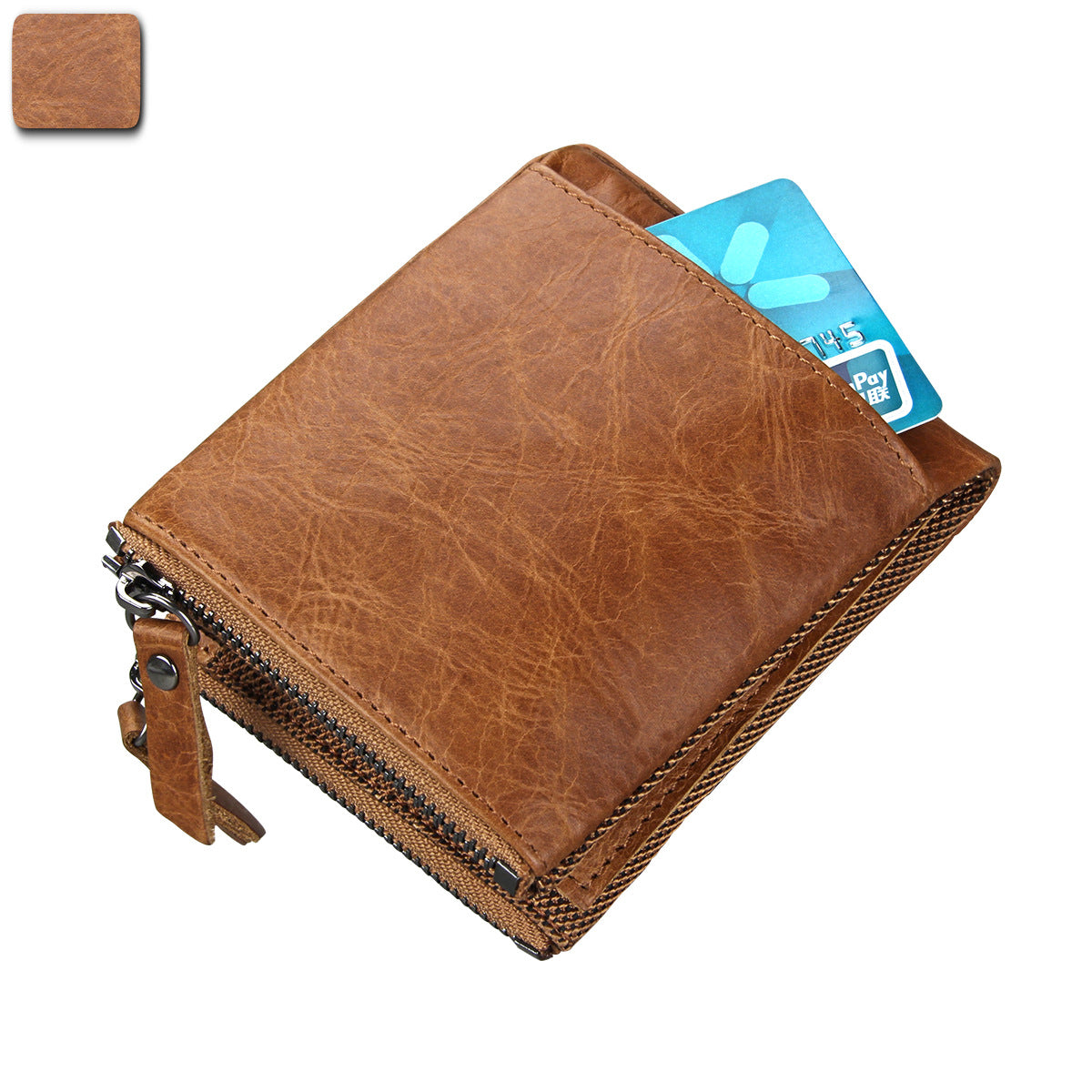 Men's Crazy Horse Cowhide Swiping Short Double Purses