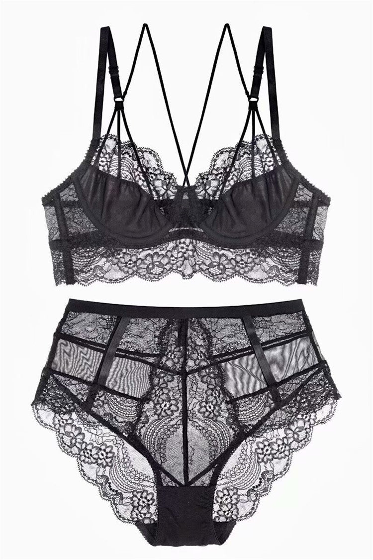 Women's Sexy French Underwear Thin Lace Gather Lingerie Sets