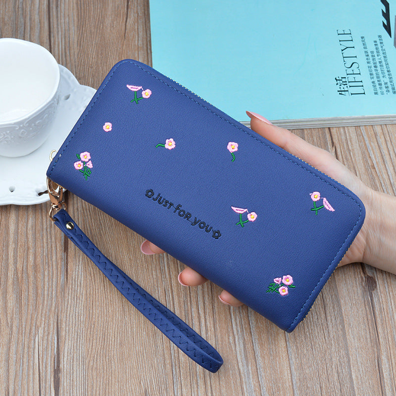 Women's Long Zipper Fashion Embroidery Large Capacity Soft Leather Change And Ladies Wallets