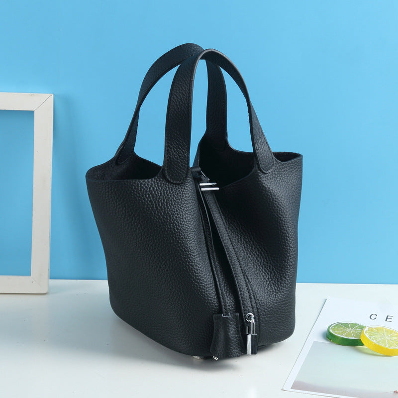 Lychee Pattern Vegetable Basket Genuine Leather Fashion First Bags