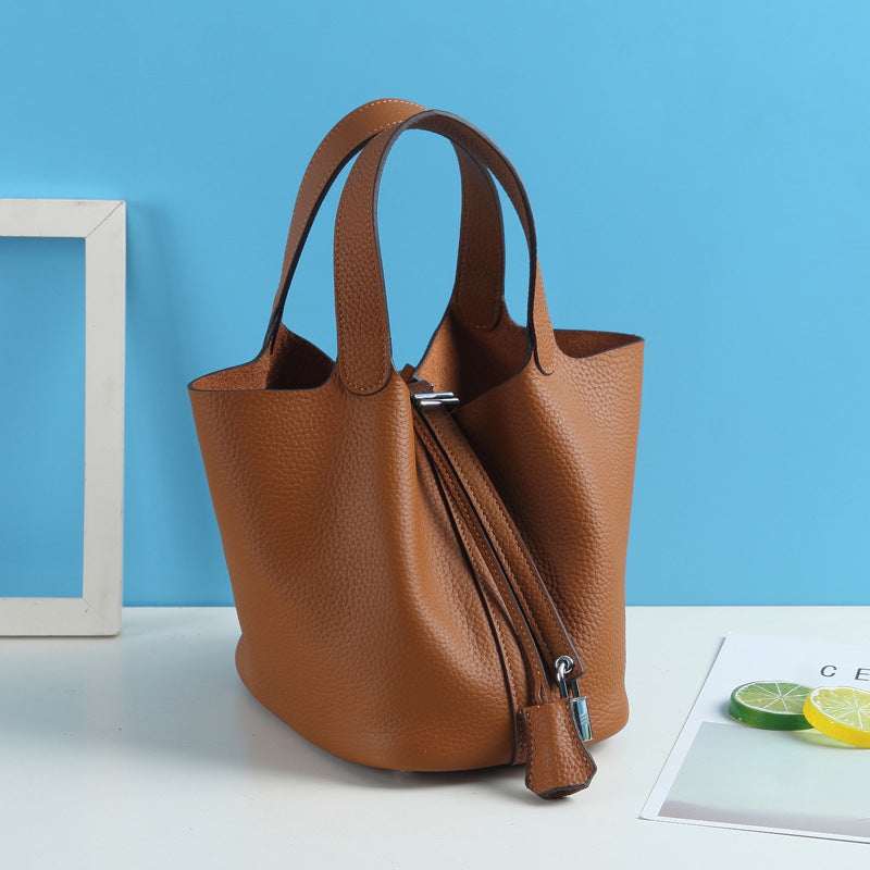 Lychee Pattern Vegetable Basket Genuine Leather Fashion First Bags