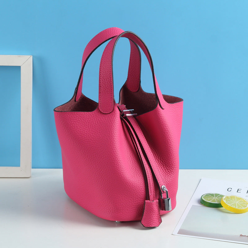 Lychee Pattern Vegetable Basket Genuine Leather Fashion First Bags