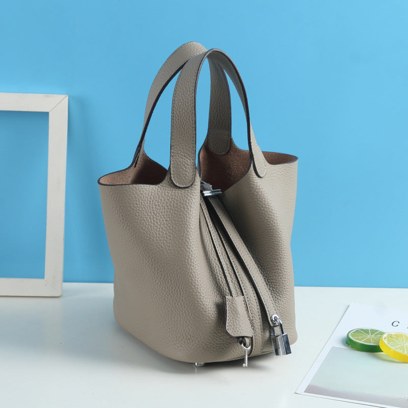 Lychee Pattern Vegetable Basket Genuine Leather Fashion First Bags