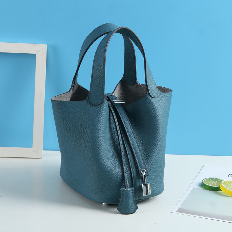 Lychee Pattern Vegetable Basket Genuine Leather Fashion First Bags
