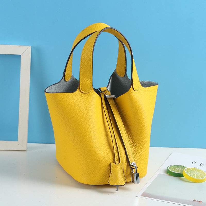 Lychee Pattern Vegetable Basket Genuine Leather Fashion First Bags