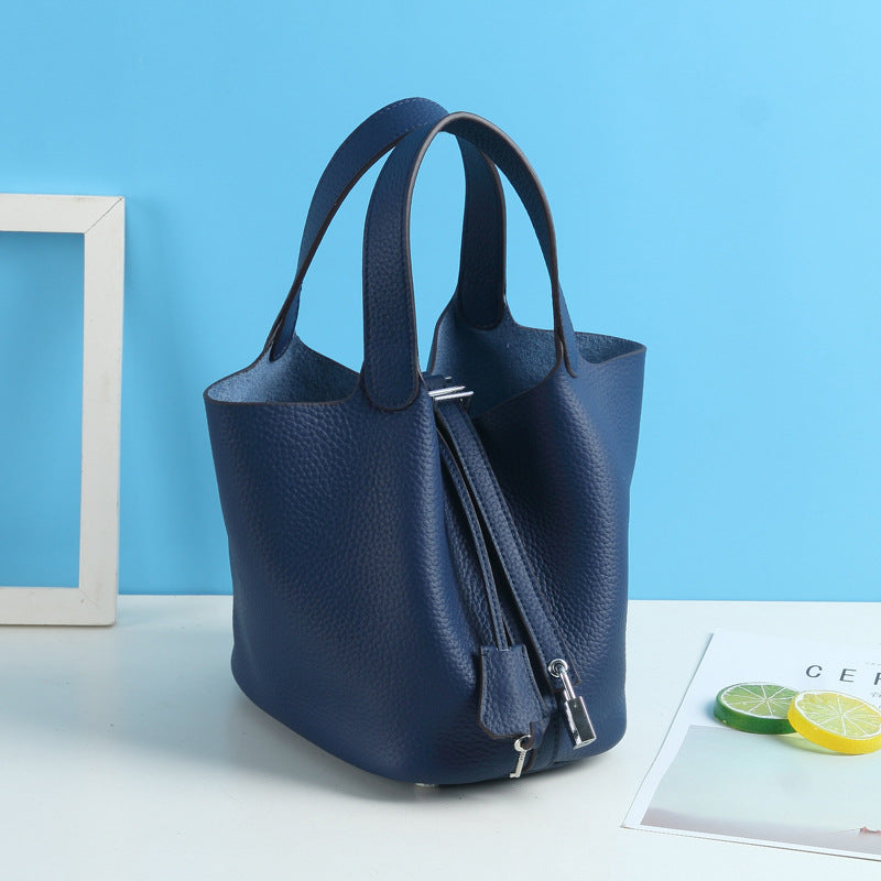 Lychee Pattern Vegetable Basket Genuine Leather Fashion First Bags