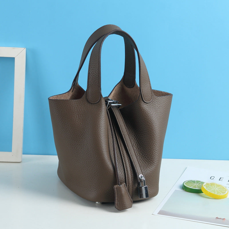Lychee Pattern Vegetable Basket Genuine Leather Fashion First Bags
