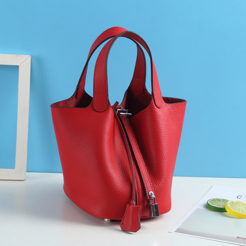 Lychee Pattern Vegetable Basket Genuine Leather Fashion First Bags