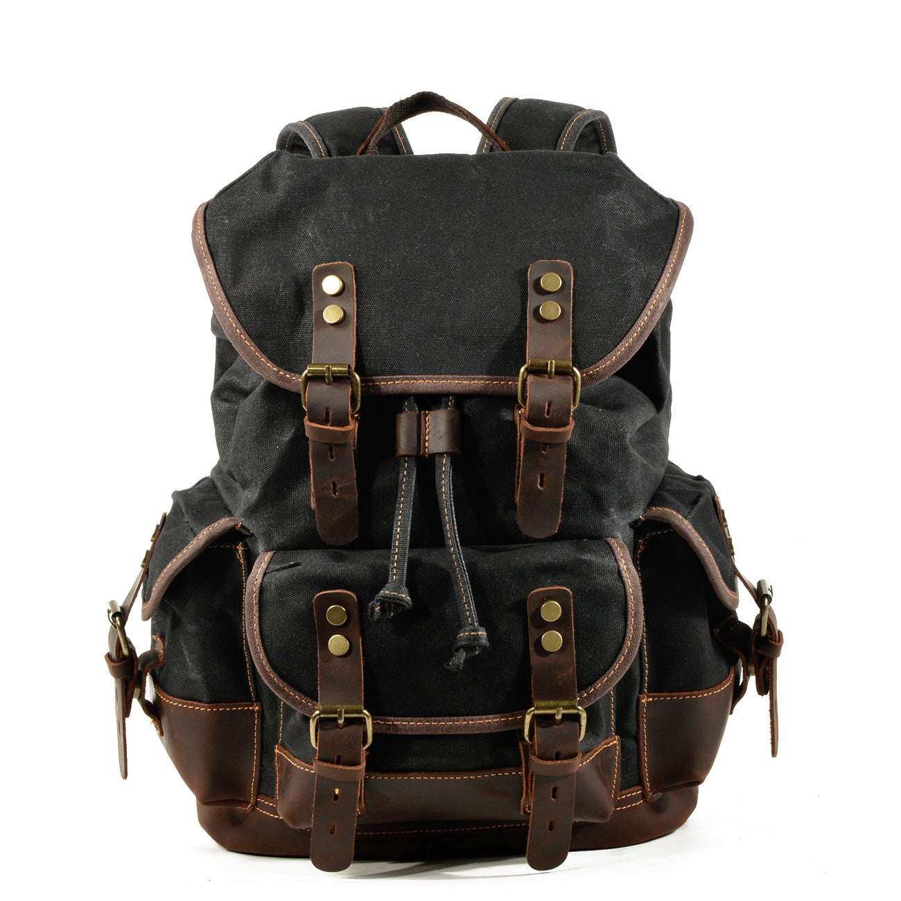 Large Capacity Canvas Stitching Leather Hiking Backpacks