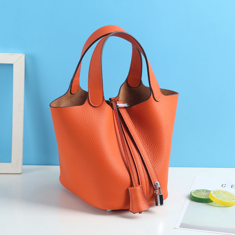 Lychee Pattern Vegetable Basket Genuine Leather Fashion First Bags
