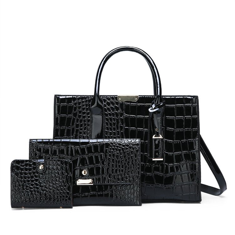 Women's Crocodile Pattern Fan Fashion Large Capacity Portable Handbags