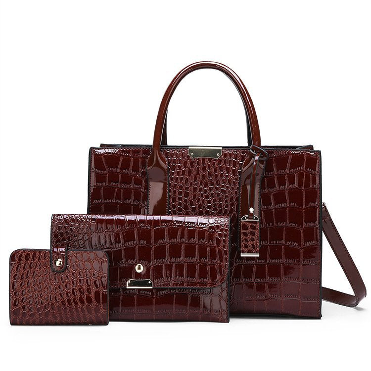 Women's Crocodile Pattern Fan Fashion Large Capacity Portable Handbags