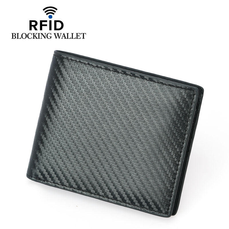 Carbon Fiber Pattern Swiping Short Top Layer Leather For Men's Wallets