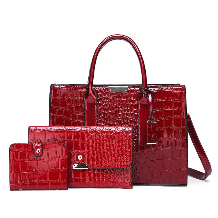 Women's Crocodile Pattern Fan Fashion Large Capacity Portable Handbags
