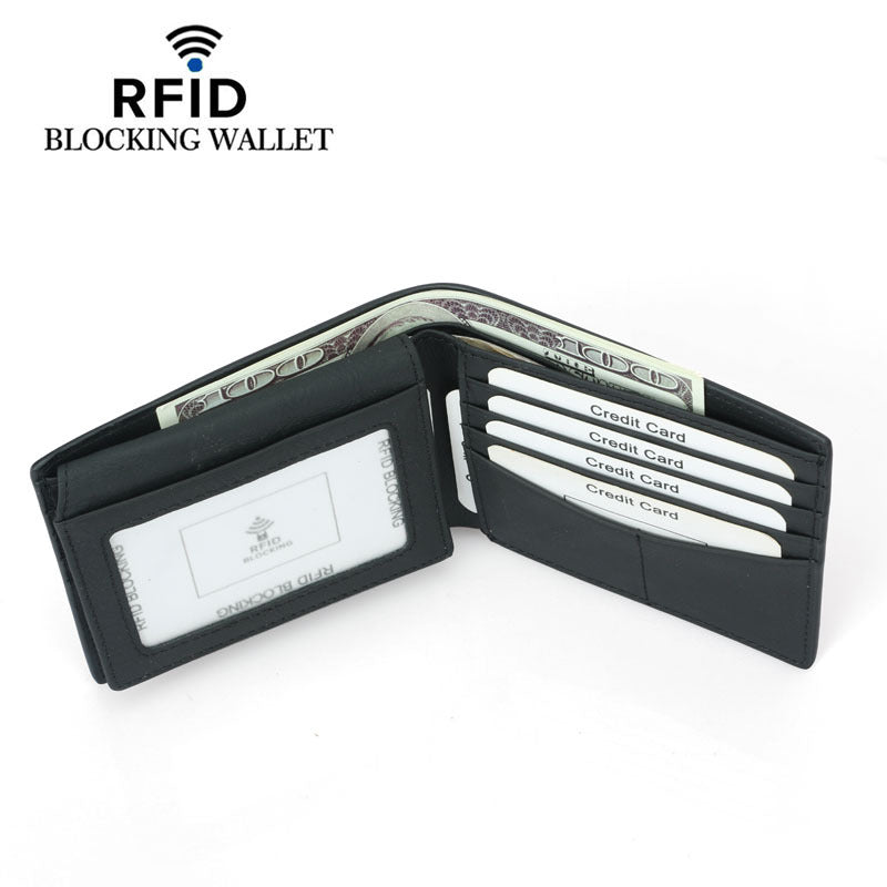Carbon Fiber Pattern Swiping Short Top Layer Leather For Men's Wallets