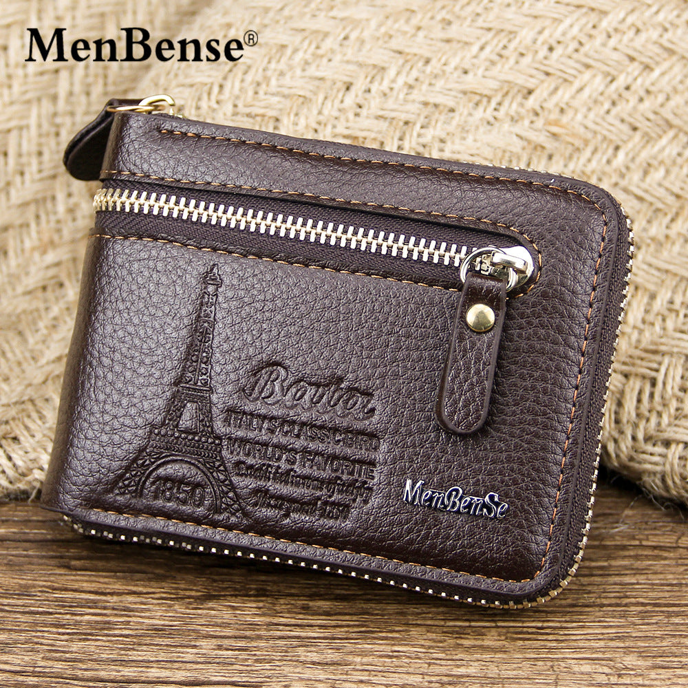 Men's Short Fashion Zipper Two Fold Retro Men's Wallets