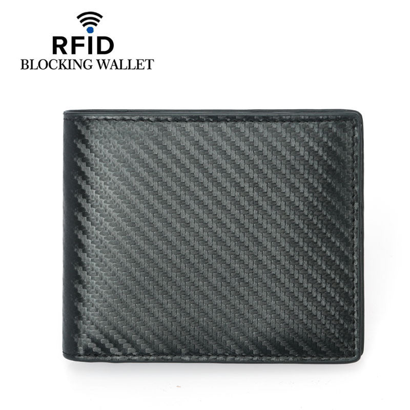 Carbon Fiber Pattern Swiping Short Top Layer Leather For Men's Wallets