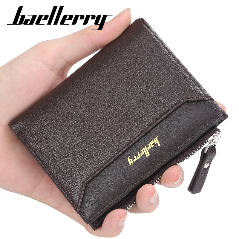 Attractive Men's Fashion Short Zipper Open Men's Wallets
