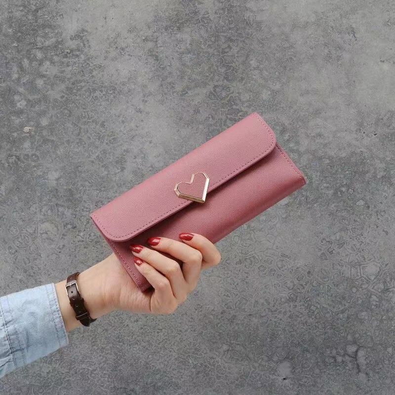 Women's Plain Heart-shaped Long Multiple Slots Mobile Ladies Wallets