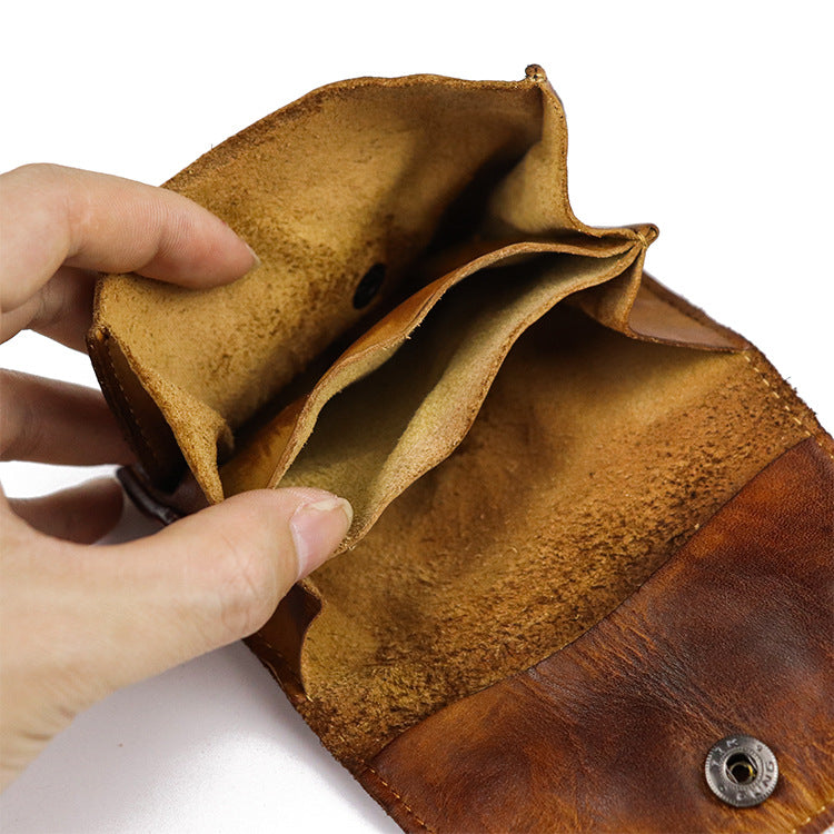 Cowhide Creative Expanding Clamp Retro Worn Looking Washed-out Simple Coin Purses