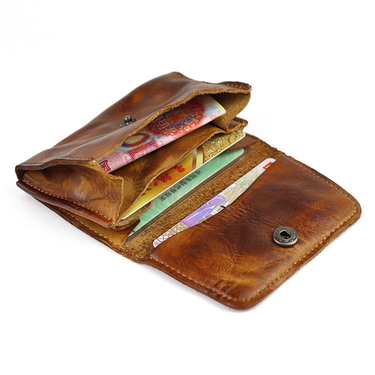 Cowhide Creative Expanding Clamp Retro Worn Looking Washed-out Simple Coin Purses
