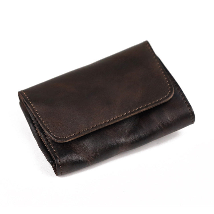 Cowhide Creative Expanding Clamp Retro Worn Looking Washed-out Simple Coin Purses