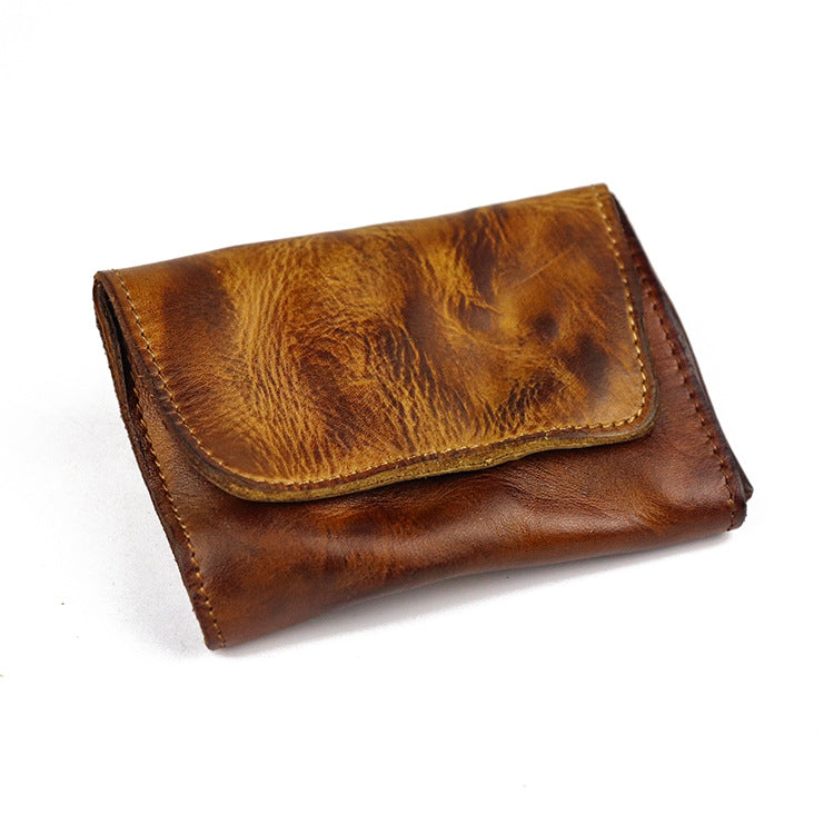 Cowhide Creative Expanding Clamp Retro Worn Looking Washed-out Simple Coin Purses