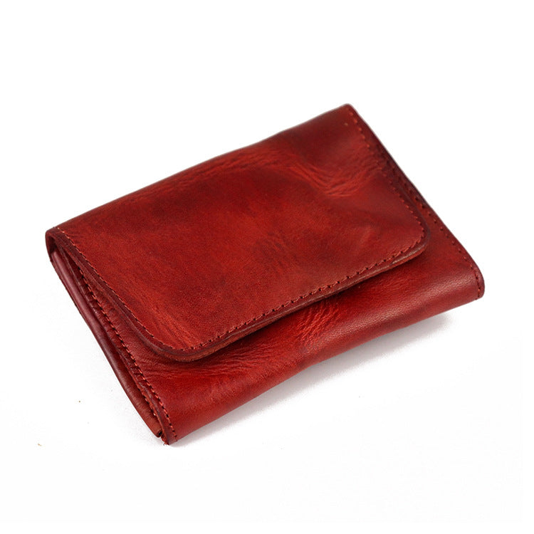 Cowhide Creative Expanding Clamp Retro Worn Looking Washed-out Simple Coin Purses
